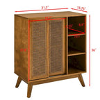 Mid Century Modern Rattan Sideboard Cabinet, Buffet Cabinet Adjustable Shelf & Solid Wood Feet - Light Wood