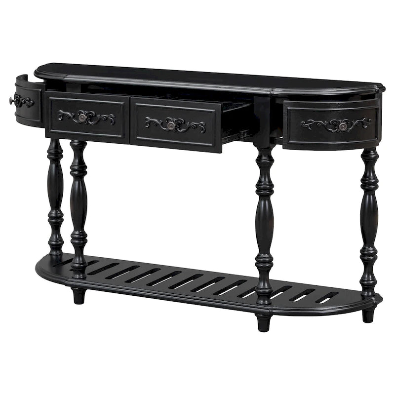 52'Curved Console Table Sofa Table Entryway Table for Hallway Living Room with 4 Drawers and 1 Shelf