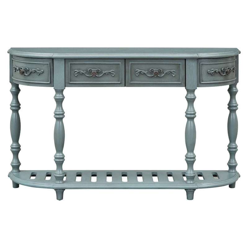 52'Curved Console Table Sofa Table Entryway Table for Hallway Living Room with 4 Drawers and 1 Shelf