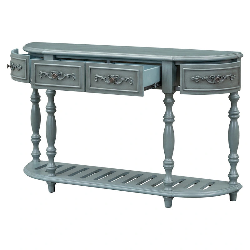 52'Curved Console Table Sofa Table Entryway Table for Hallway Living Room with 4 Drawers and 1 Shelf