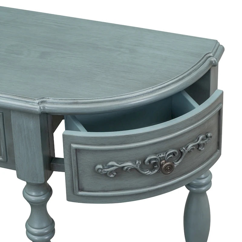 52'Curved Console Table Sofa Table Entryway Table for Hallway Living Room with 4 Drawers and 1 Shelf