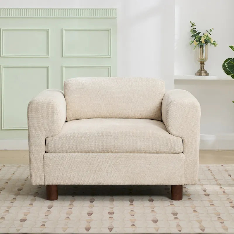 Modern Oversized Armchair Comfy Accent Chair Single Sofa for Living Room Bedroom Office Apartment, Woven Velvet Fabric