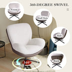 360 Swivel Accent Chair, Modern Chenille Lounge Chair with Faux Leather and Black Metal Base Frame, Comfortable Reading Chair