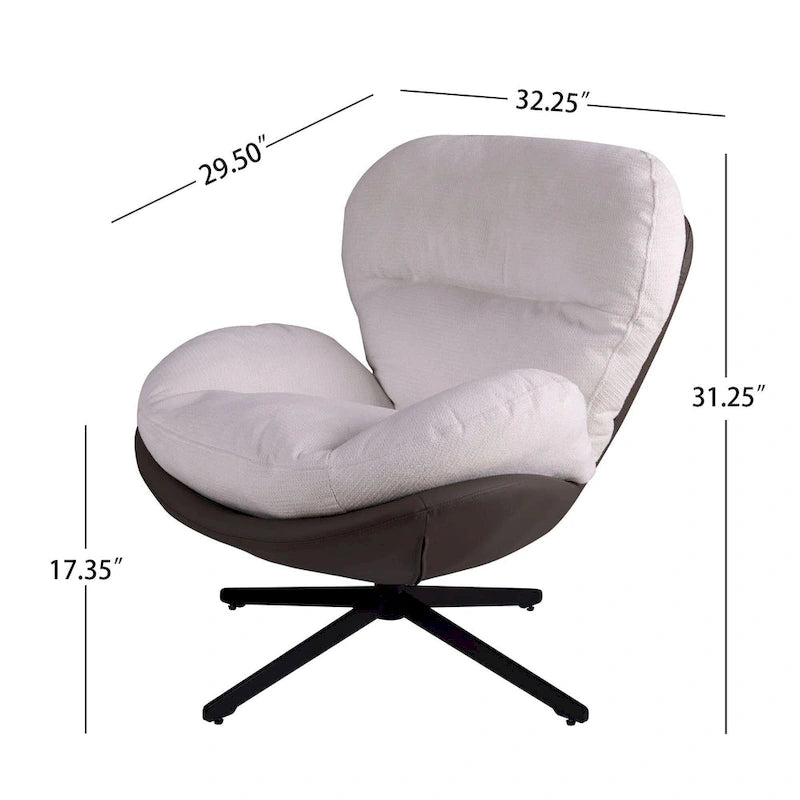 360 Swivel Accent Chair, Modern Chenille Lounge Chair with Faux Leather and Black Metal Base Frame, Comfortable Reading Chair