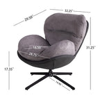 360 Swivel Accent Chair, Modern Chenille Lounge Chair with Faux Leather and Black Metal Base Frame, Comfortable Reading Chair