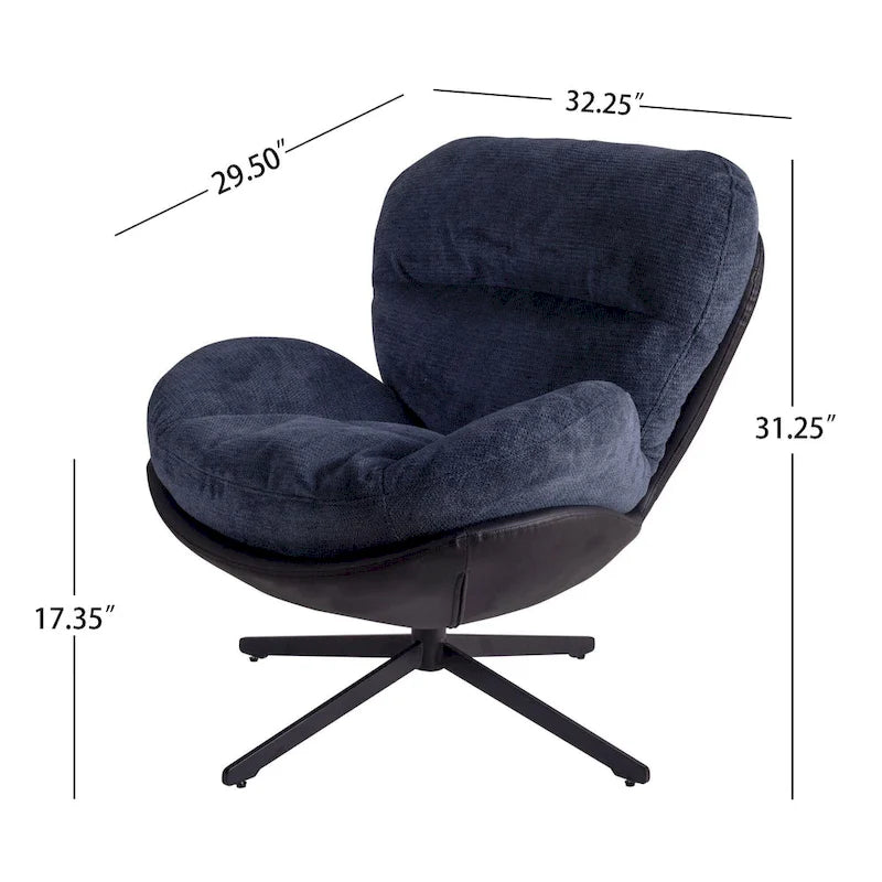 360 Swivel Accent Chair, Modern Chenille Lounge Chair with Faux Leather and Black Metal Base Frame, Comfortable Reading Chair