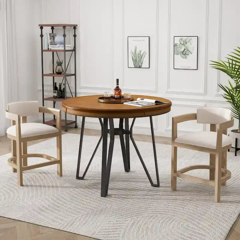 Netia 3-Piece Counter-Height Bar Set with Boucle Upholstered Chairs and Metal Table Base by
