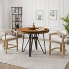 Netia 3-Piece Counter-Height Bar Set with Boucle Upholstered Chairs and Metal Table Base by