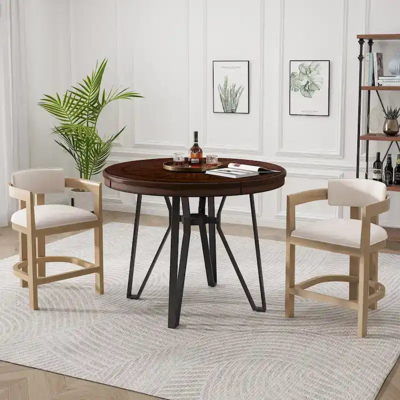 Netia 3-Piece Counter-Height Bar Set with Boucle Upholstered Chairs and Metal Table Base by