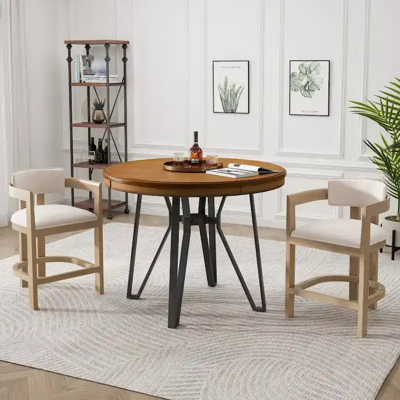 Netia 3-Piece Counter-Height Bar Set with Boucle Upholstered Chairs and Metal Table Base by 