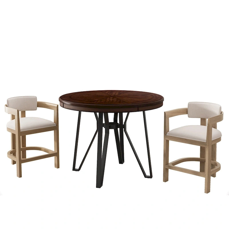 Netia 3-Piece Counter-Height Bar Set with Boucle Upholstered Chairs and Metal Table Base by