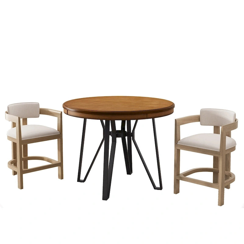 Netia 3-Piece Counter-Height Bar Set with Boucle Upholstered Chairs and Metal Table Base by