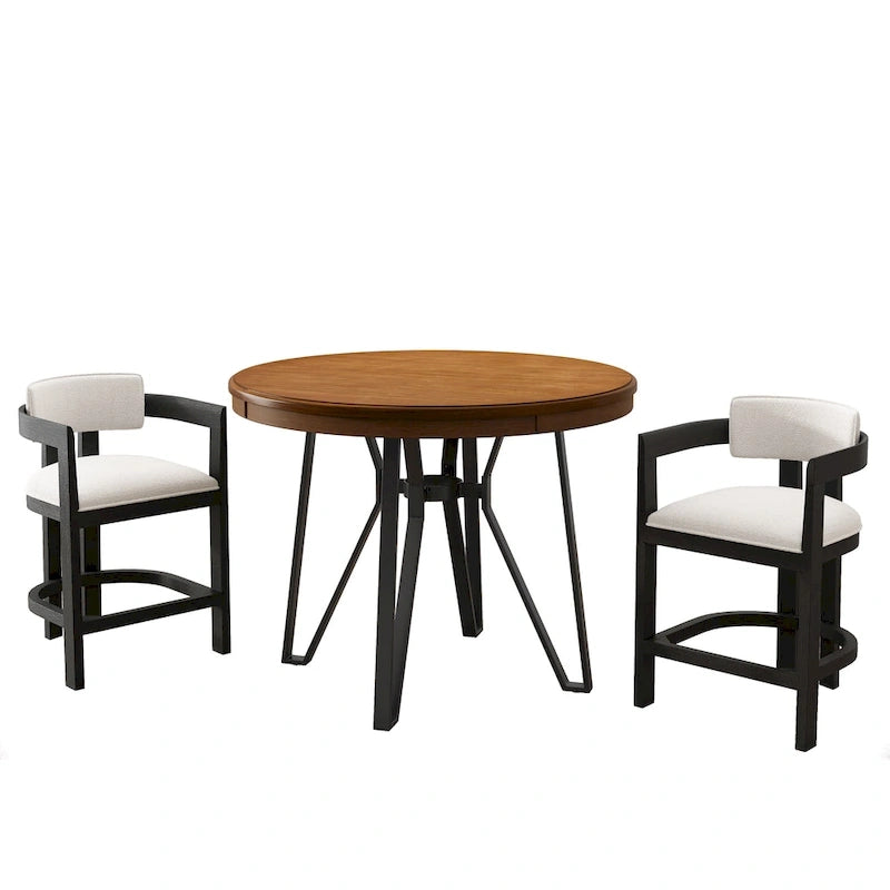 Netia 3-Piece Counter-Height Bar Set with Boucle Upholstered Chairs and Metal Table Base by