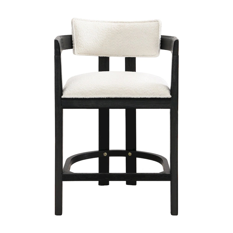 Netia 3-Piece Counter-Height Bar Set with Boucle Upholstered Chairs and Metal Table Base by