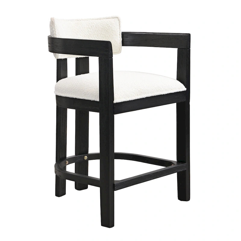 Netia 3-Piece Counter-Height Bar Set with Boucle Upholstered Chairs and Metal Table Base by
