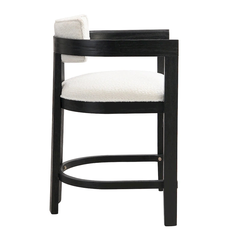 Netia 3-Piece Counter-Height Bar Set with Boucle Upholstered Chairs and Metal Table Base by