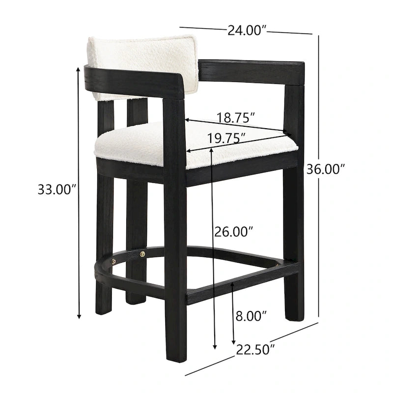 Netia 3-Piece Counter-Height Bar Set with Boucle Upholstered Chairs and Metal Table Base by
