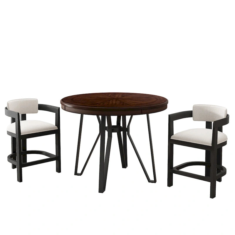 Netia 3-Piece Counter-Height Bar Set with Boucle Upholstered Chairs and Metal Table Base by