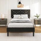 Upholstered Platform Bed, Full Size, Black with Padded Headboard & Heavy-Duty Metal Frame