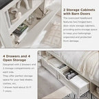 Farmhouse Full Size Wood Bed Frame with Storage Headboard and Drawers