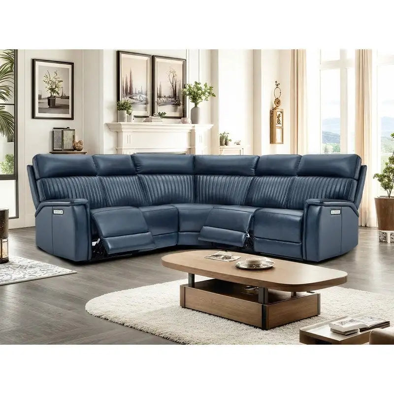  105 W Genuine Leather Power Reclining sectional sofa with USB&USB-C Port,power armlesschair