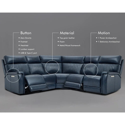 105 W Genuine Leather Power Reclining sectional sofa with USB&USB-C Port,power armlesschair