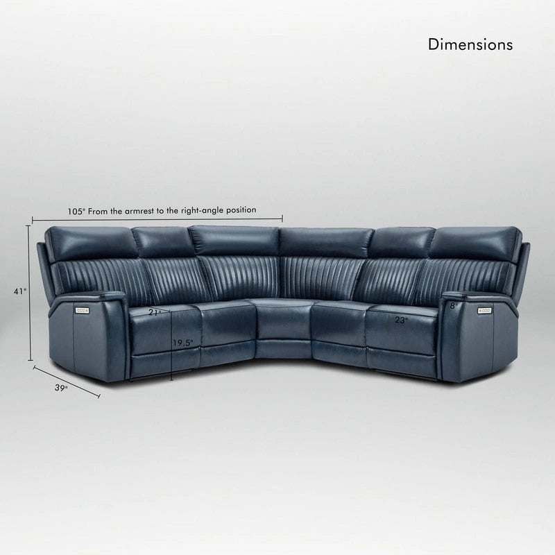 105 W Genuine Leather Power Reclining sectional sofa with USB&USB-C Port,power armlesschair