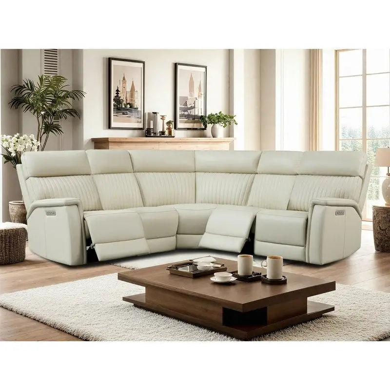 105 W Genuine Leather Power Reclining sectional sofa with USB&USB-C Port,power armlesschair