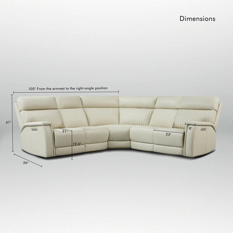 105 W Genuine Leather Power Reclining sectional sofa with USB&USB-C Port,power armlesschair