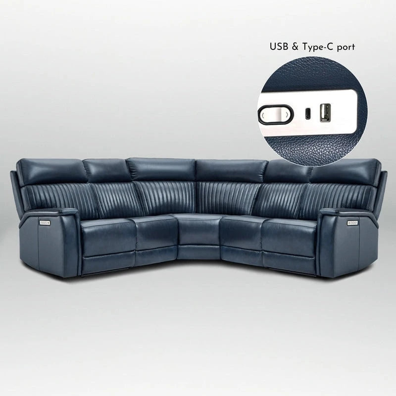 105 W Genuine Leather Power Reclining sectional sofa with USB&USB-C Port,power armlesschair