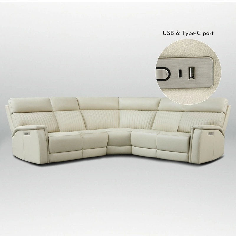 105 W Genuine Leather Power Reclining sectional sofa with USB&USB-C Port,power armlesschair