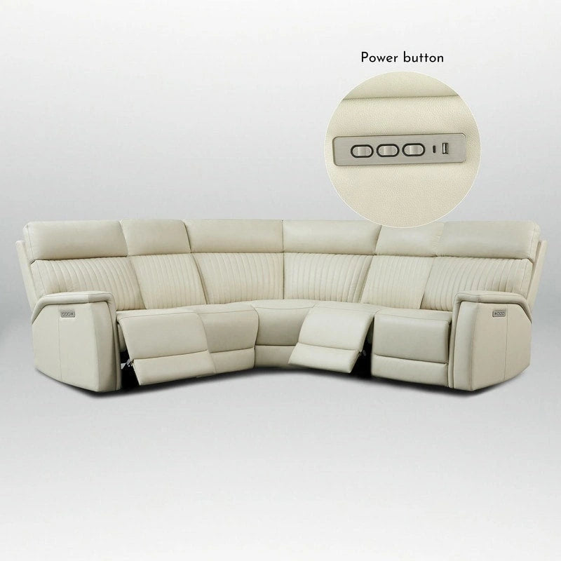 105 W Genuine Leather Power Reclining sectional sofa with USB&USB-C Port,power armlesschair
