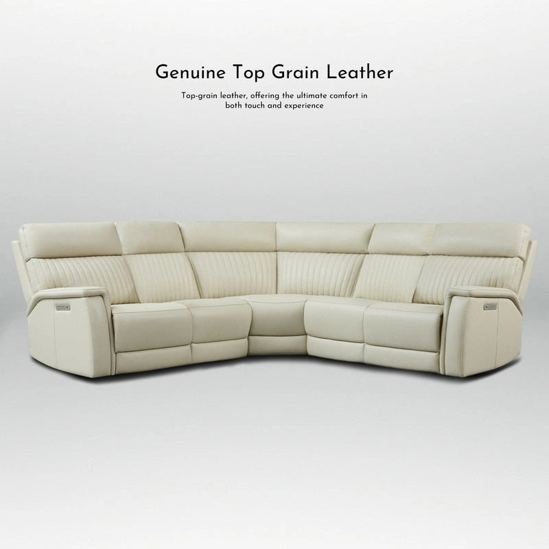 105 W Genuine Leather Power Reclining sectional sofa with USB&USB-C Port,power armlesschair