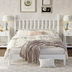 Retro Style Wood Platform Bed with Gourd Shaped Headboard,Queen Size