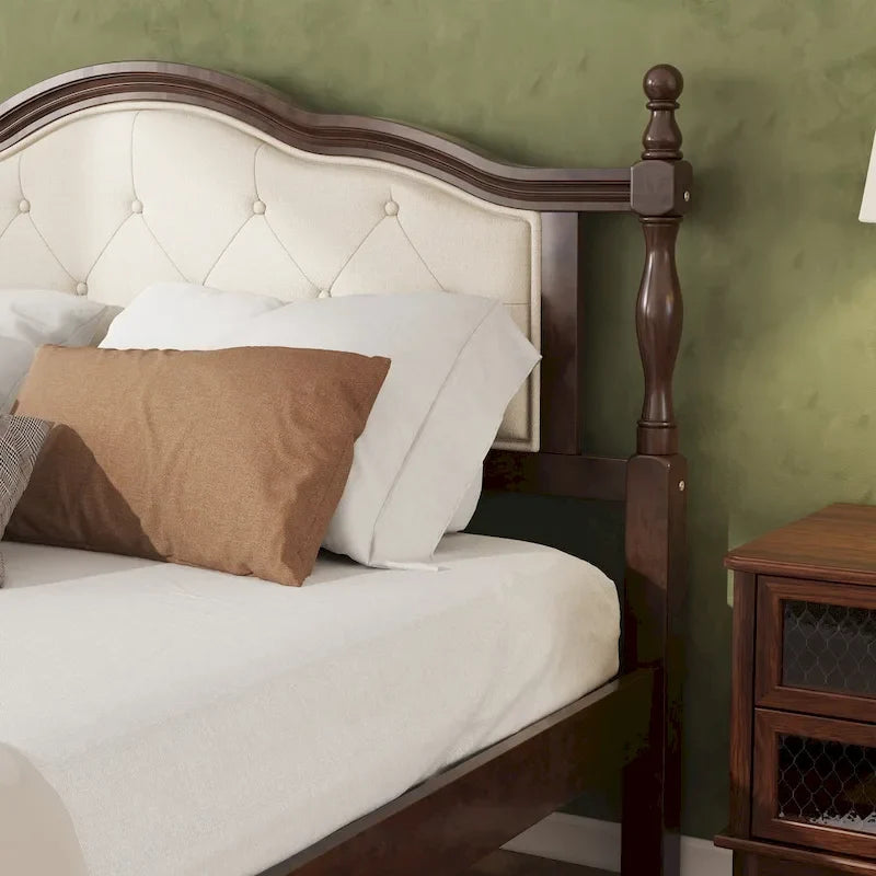 Queen Size Platform Bed with Elegant Upholstered Headboard, Hidden Storage