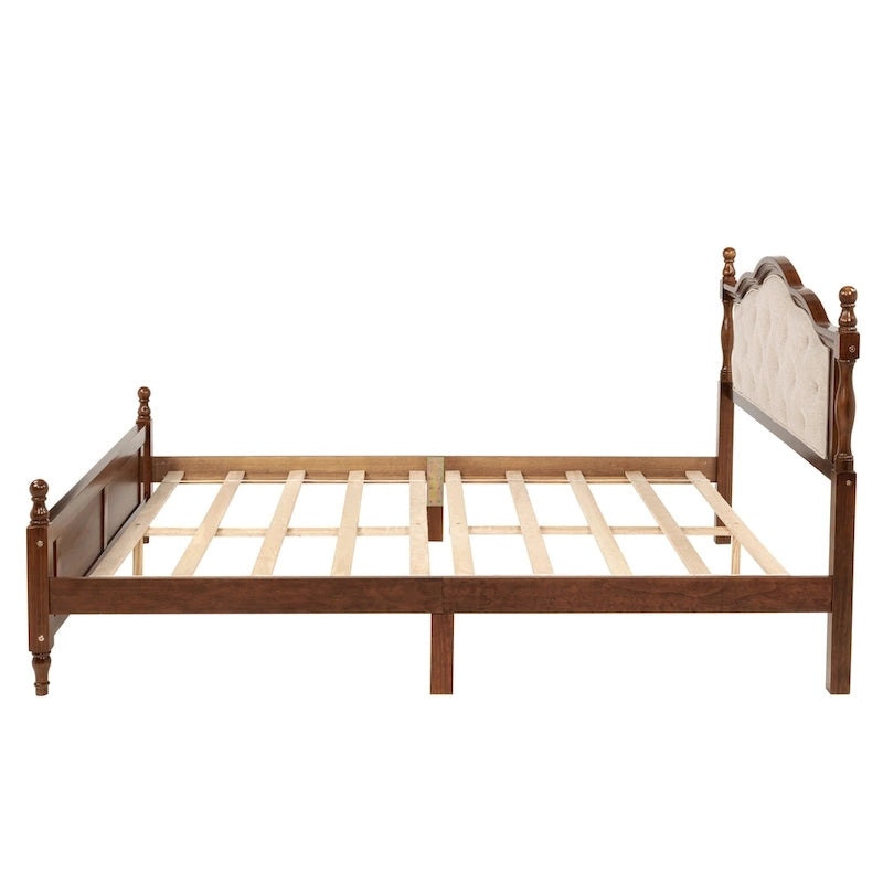Queen Size Platform Bed with Elegant Upholstered Headboard, Hidden Storage