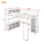 Off White Full Size Metal Loft Bed with Wardrobe, L-shaped Desk, and Storage Cubes