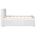Pine Wood Platform Bed Frame with 3 Drawers & Trundle