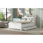 Pine Wood Platform Bed Frame with 3 Drawers & Trundle