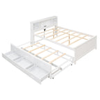 Pine Wood Platform Bed Frame with 3 Drawers & Trundle
