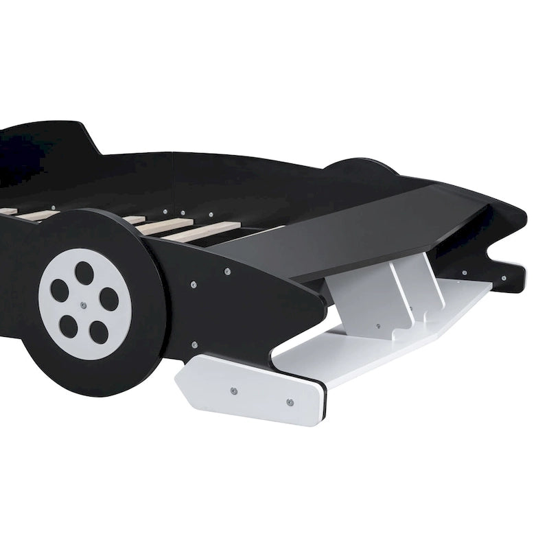 Full Size Wooden Race Car-Shaped Bed Frame with Guardrail