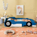 Full Size Wooden Race Car-Shaped Bed Frame with Guardrail
