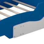 Full Size Wooden Race Car-Shaped Bed Frame with Guardrail