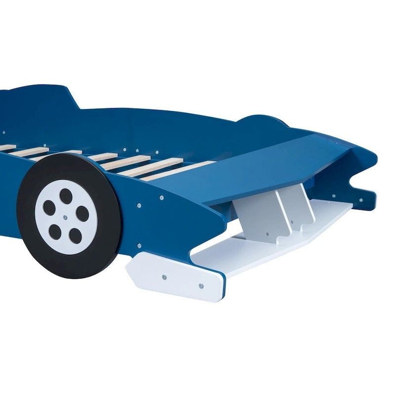 Full Size Wooden Race Car-Shaped Bed Frame with Guardrail