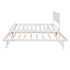 White Full Pine Platform Bed with Adjustable Trundle