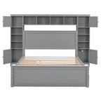 Gray Queen Size Wooden Platform Bed with Cabinet, Shelf, and Sockets
