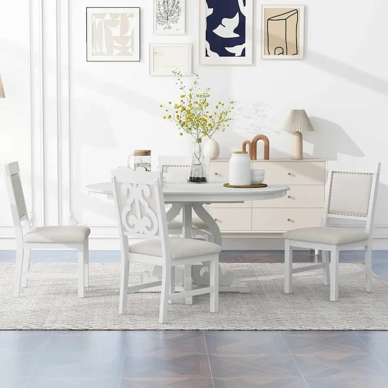 5-Piece Wooden Dining Table Set with Extendable Table & 4 Chairs