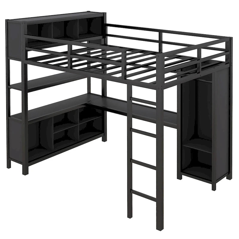 Full Metal Loft Bed with Wardrobe & Desk