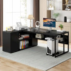 71 inch Executive Desk, L Shaped Desk with Cabinet and Shelves for Home Office