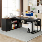 71 inch Executive Desk, L Shaped Desk with Cabinet and Shelves for Home Office